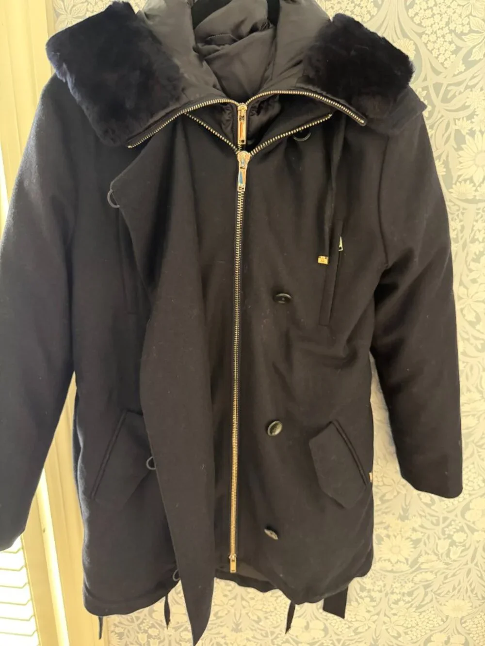 Navy 2:1 Wool Jacket with Removable Puffer Jacket Liner - Size Small